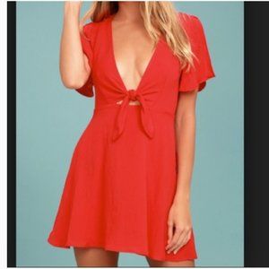 Lulus Mini Flare Red Dress with Tie Front Size Small NWT